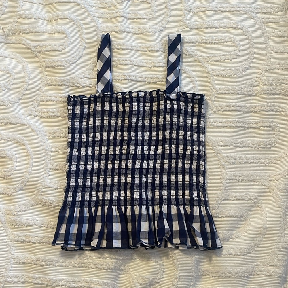 Nordstrom size small ruched, striped plaid top